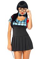 Schoolgirl, costume dress, pleats, short sleeves, collar, scott-checkered pattern