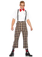 Nerd, costume set, suspenders, bow tie, scott-checkered pattern