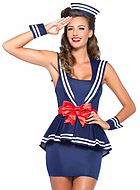 Kvinnelig sjømann, kostyme-kjole, stort bånd, folder