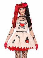 Voodoo doll, costume dress, heart, puff sleeves, stitches