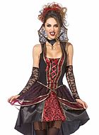 Vampirkönigin, Kostüm-Kleid, Schnürung, Stehkragen
