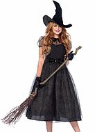 Witch, costume dress, glitter, belt, puff sleeves