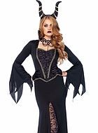 Maleficent from Sleeping Beauty, costume dress, glitter, high slit, tattered sleeves