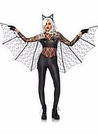 Female bat, costume catsuit, wet look, floral lace, wings