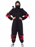 Female ninja (aka kunoichi), costume kigurumi jumpsuit, hood, front zipper, straps