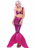 Mermaid, top and skirt costume, rhinestones, ruffles, fin, fish scales