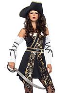 Kvinnelig piratkaptein, kostyme-kjole, brokade, belte