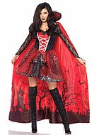 Female vampire, costume dress, lace, glitter, stay up collar