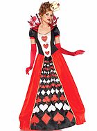 Queen of Hearts from Alice in Wonderland, costume dress, puff sleeves, stay up collar, hearts