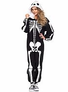 Skeleton, costume kigurumi jumpsuit, hood, front zipper