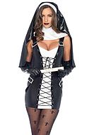 Nun, costume dress, wet look, lacing, buckle