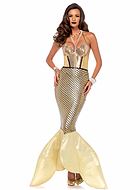 Mermaid, costume dress, sequins, halterneck, tail, fish scales