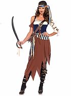 Female pirate, costume dress, lacing, sash, cold shoulder, tatters