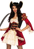 Kvinnelig musketer, kostyme-kjole, kniplinger, volanger, spenne, fløyel