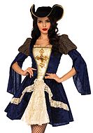 Female musketeer, costume dress, lace ruffles, velvet, puff sleeves