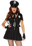Politibetjent, kostyme-kjole, belte, folder, glidelås på forsiden