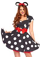 Maus (Frau), Kostüm-Kleid, großes Schleife, kurze Ärmel, polka dot