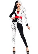 Cruella de Vil, costume top and pants, faux fur, polka dot