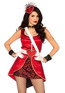 Female Queen's card guard from Alice in Wonderland, costume dress, glitter, sash, buttons, epaulette, hearts