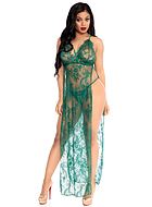 Long negligee, lace, high slit, crossing straps