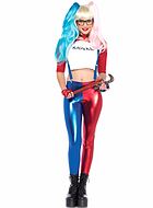 Harley Quinn, costume top and leggings, suspenders, red and blue