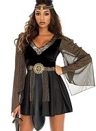 Amazon warrior, costume dress, sequins, mesh sleeves, velvet