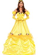 Princess Belle from Beauty and the Beast, costume dress, big bow, off shoulder, mesh overlay, flowers