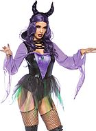 Maleficent from Sleeping Beauty, body costume, rhinestones, tatters, stay up collar
