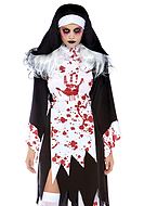 Scary nun, costume dress, tatters, blood splatter (pattern)