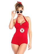 Female lifeguard, costume romper, halterneck