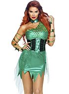 Poison Ivy, costume dress, lacing, mesh overlay, tatters