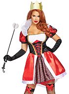 Queen of Hearts from Alice in Wonderland, costume dress, lacing, velvet, puff sleeves, hearts