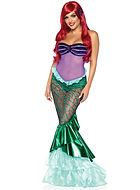 Ariel from The Little Mermaid, costume dress, sheer inlays, ruffle trim, built-in panties