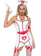 Nurse, costume dress, PVC, front zipper, built-in garter belt strap