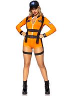 Female space commander, costume romper, long sleeves, front zipper, buckles