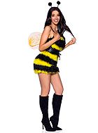 Female bee, costume dress, wings, horizontal stripes