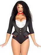 Body costume, buttons, 3/4 length sleeves, bow tie