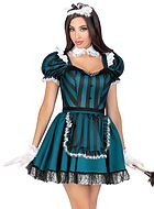 French Maid, Kostüm-Kleid, Rüschenbesatz, Puffärmel, Streifen
