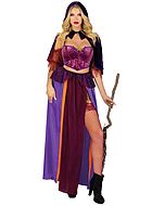 Witch, top and skirt costume, velvet, high slit, off shoulder