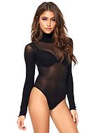 Classic bodysuit, opaque fabric, long sleeves, turtle neck