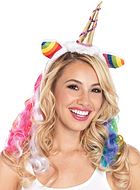 Enhjørning (kvinne), kostyme-diadem, paljetter, ører, horn, regnbuefarge