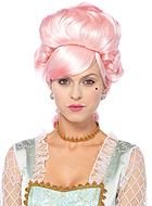 Queen Marie Antoinette, long wig, curls, pouf hair, ponytail