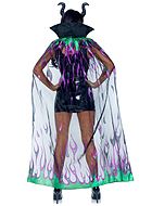 Maleficent fra Tornerose, kostyme-cape, glitter, flammer