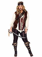 Piratkaptein Blackheart (kvinne), kostyme-topp og -leggings, snøring, off-shoulder, XL til 4XL