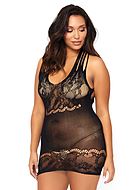 Night mini dress, seamless, floral lace, strappy back, plus size