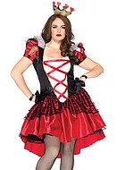 Red Queen from Alice in Wonderland, costume dress, lacing, lace overlay, puff sleeves, XL to 4XL