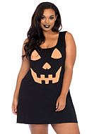 Jack-o'-lantern Halloween pumpkin, dress, sleeveless, plain back, XL to 4XL