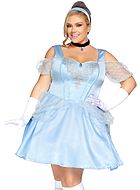 Cinderella, costume dress, rhinestones, lace overlay, cold shoulder, XL to 4XL