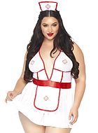 Nurse, costume babydoll, satin bow, open back, deep neckline, plus size
