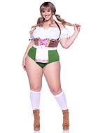 Oktoberfest waitress, teddy costume, lacing, ruffle trim, cold shoulder, plus size